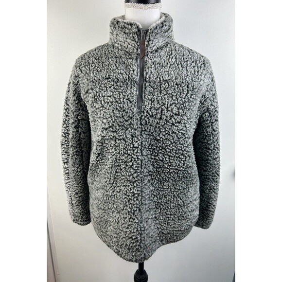 Thread & Supply 1/4 Zip Pullover Women's Med Charcoal Teddy Sherpa Pullover Top - Picture 1 of 7